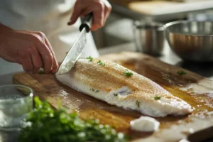 walleye recipes 2 Cleaning and filleting walleye with a sharp knife, removing skin and bones.