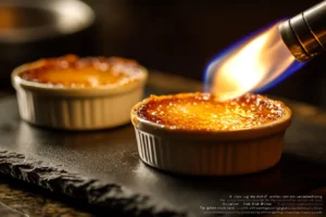 crab brulee recipe 4 A kitchen torch caramelizing the sugar topping of a Crab Brûlée.