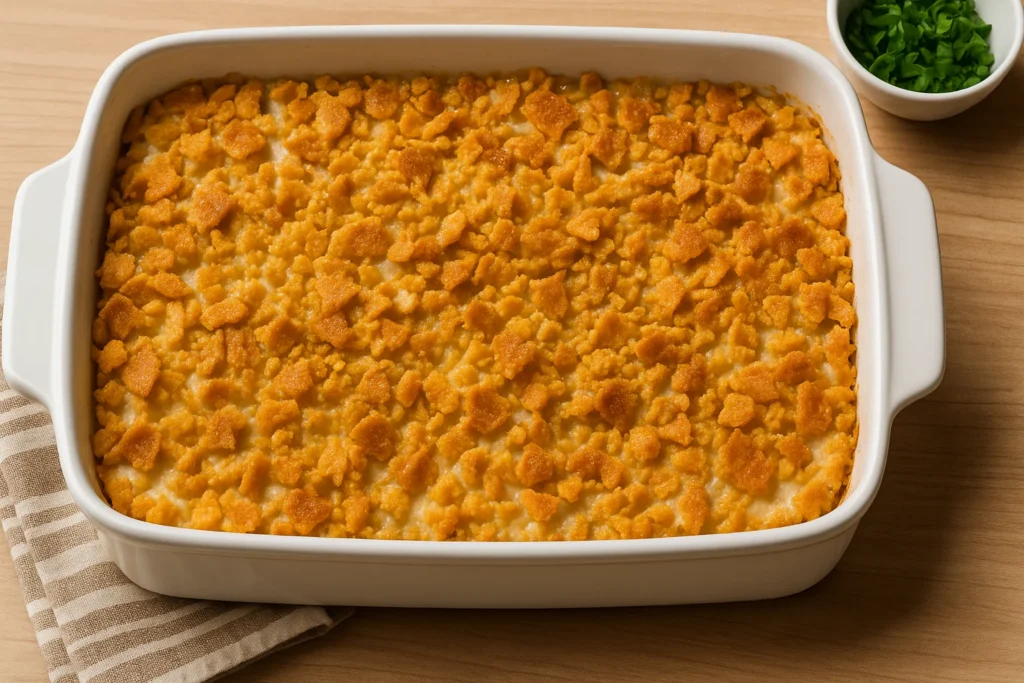 Neiman Marcus Chicken Casserole Recipe:Creamy Family Favor 3 Neiman Marcus chicken casserole with golden Ritz topping in a white baking dish