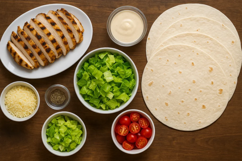 Chicken Caesar Wrap – Easy, Healthy & Packed with Flavor 3 assembling grilled chicken caesar wrap