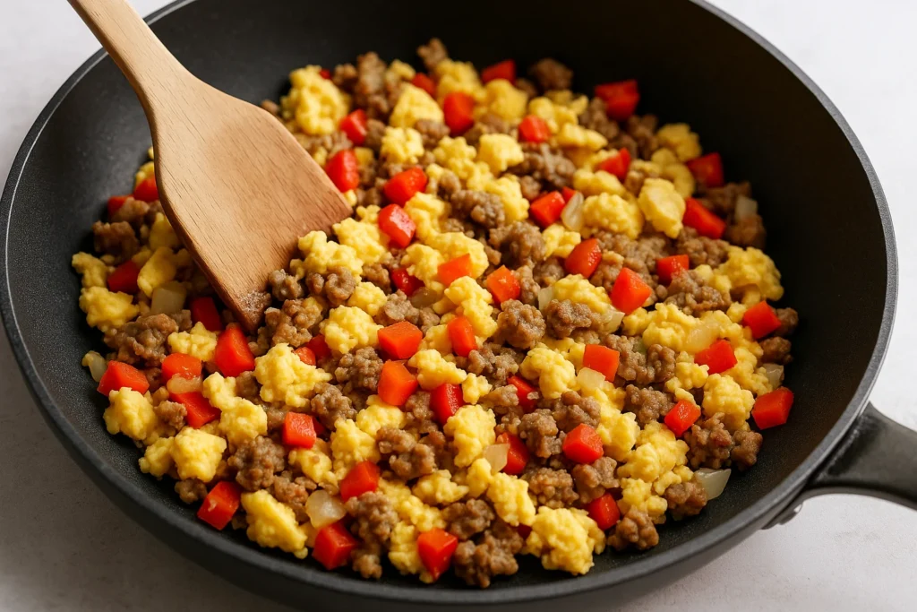 Easy Breakfast Burrito Recipe 3 Breakfast Burrito Filling in Skillet