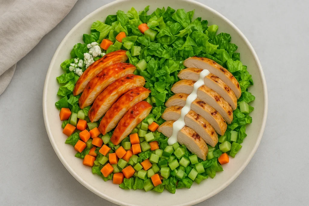 Buffalo Chicken Salad for Busy Days and Bold Appetites 4 Buffalo chicken salad with one side spicy and one side mild