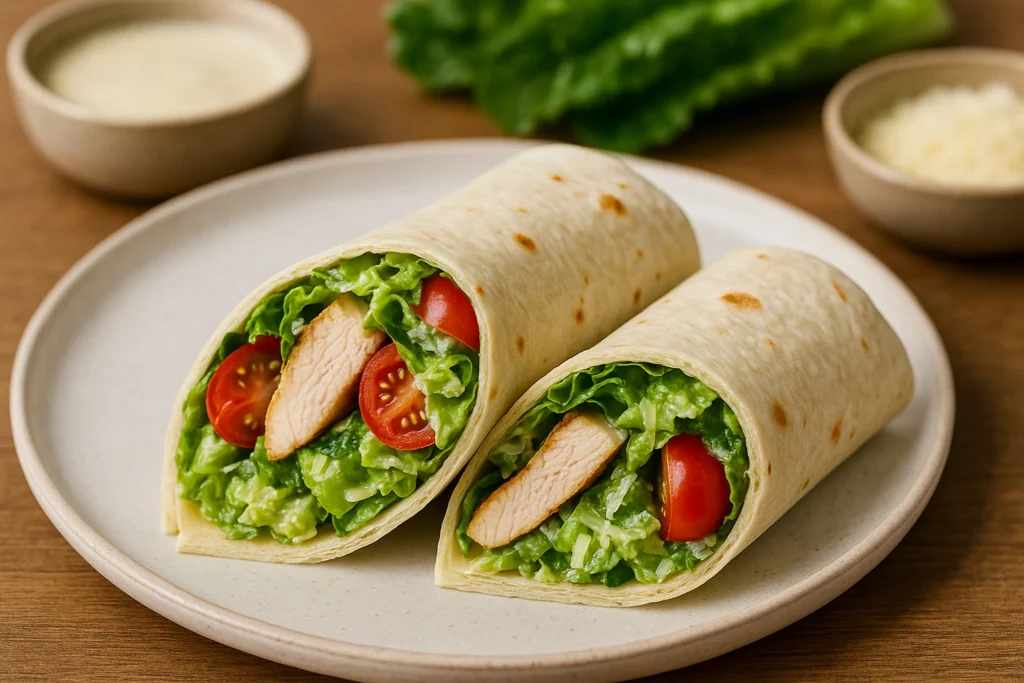 Chicken Caesar Wrap – Easy, Healthy & Packed with Flavor 4 grilled chicken caesar wrap meal prep