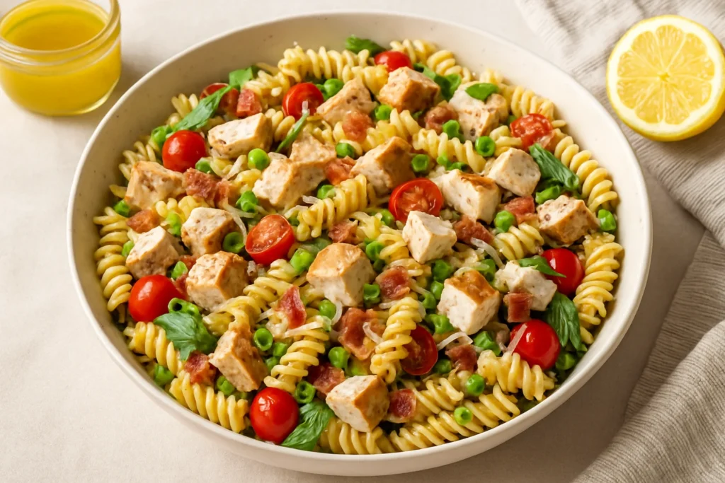 Delicious Chicken Pasta Salad Recipe – 5-Minute Prep 3 healthy chicken pasta salad recipe with greens