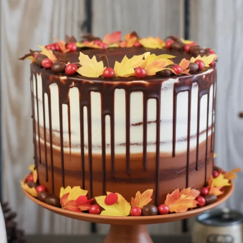 Delicious and Fun Fall Cake Designs for Your Autumn Celebrations 4 Beautiful fall cake designs with pumpkins and autumn flowers on display.