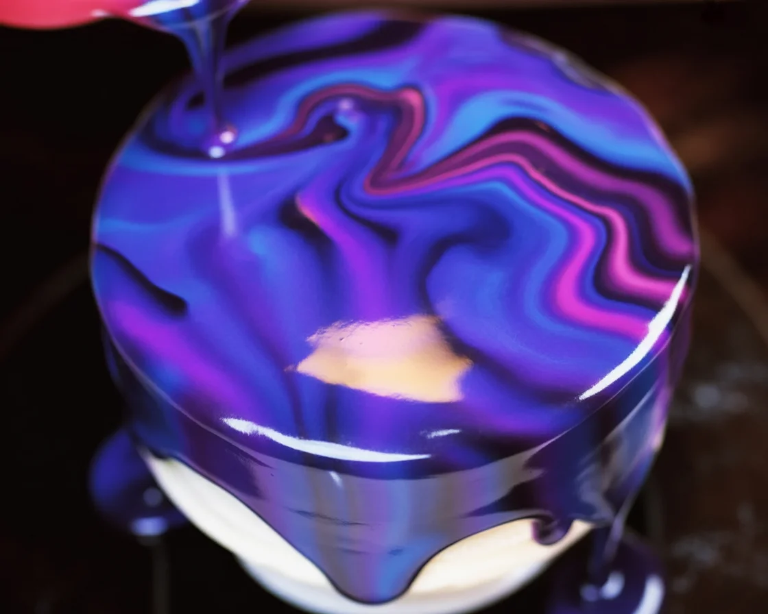 Beautiful Blue Mirror Glaze Cake with ocean-inspired colors and glossy finish