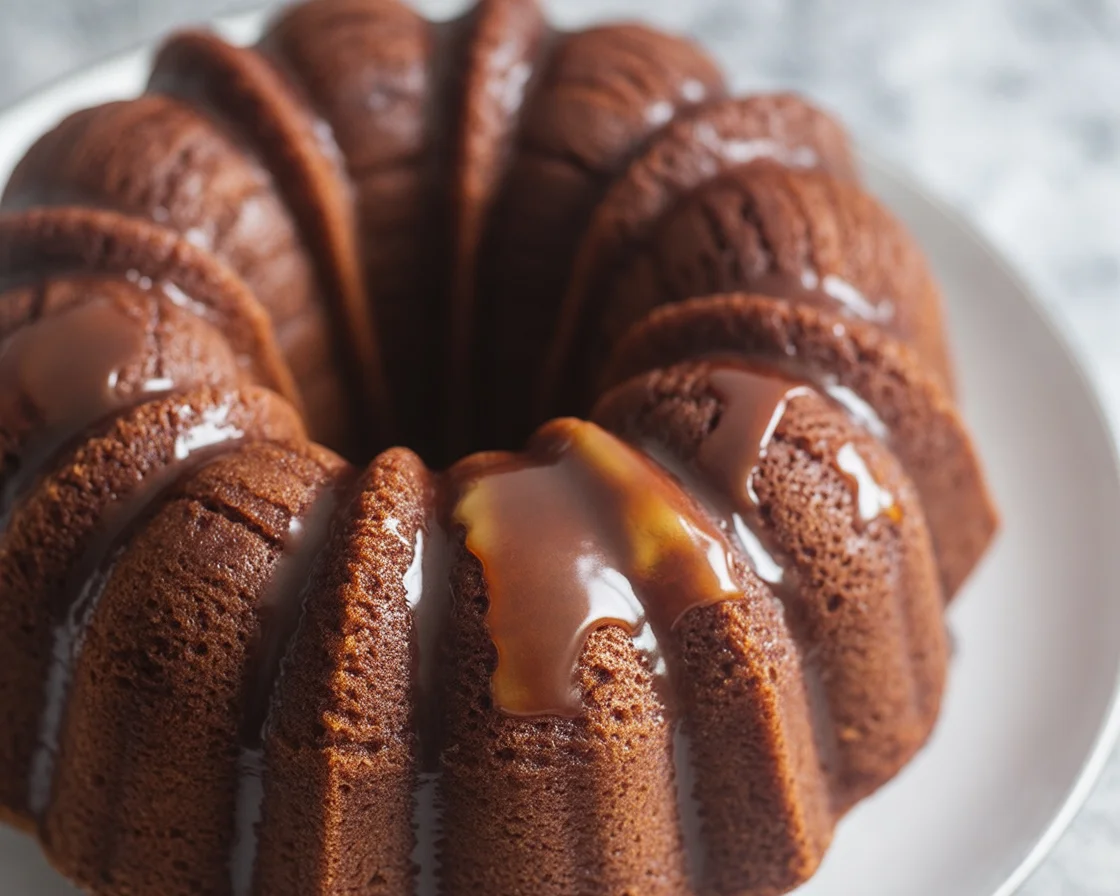 Moist and flavorful Apple Cider Bundt Cake topped with cinnamon sugar.